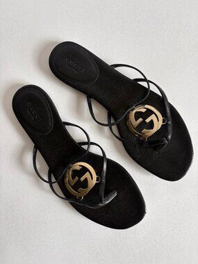 GUCCI INTERLOCKING G LOGO LEATHER SLIDES